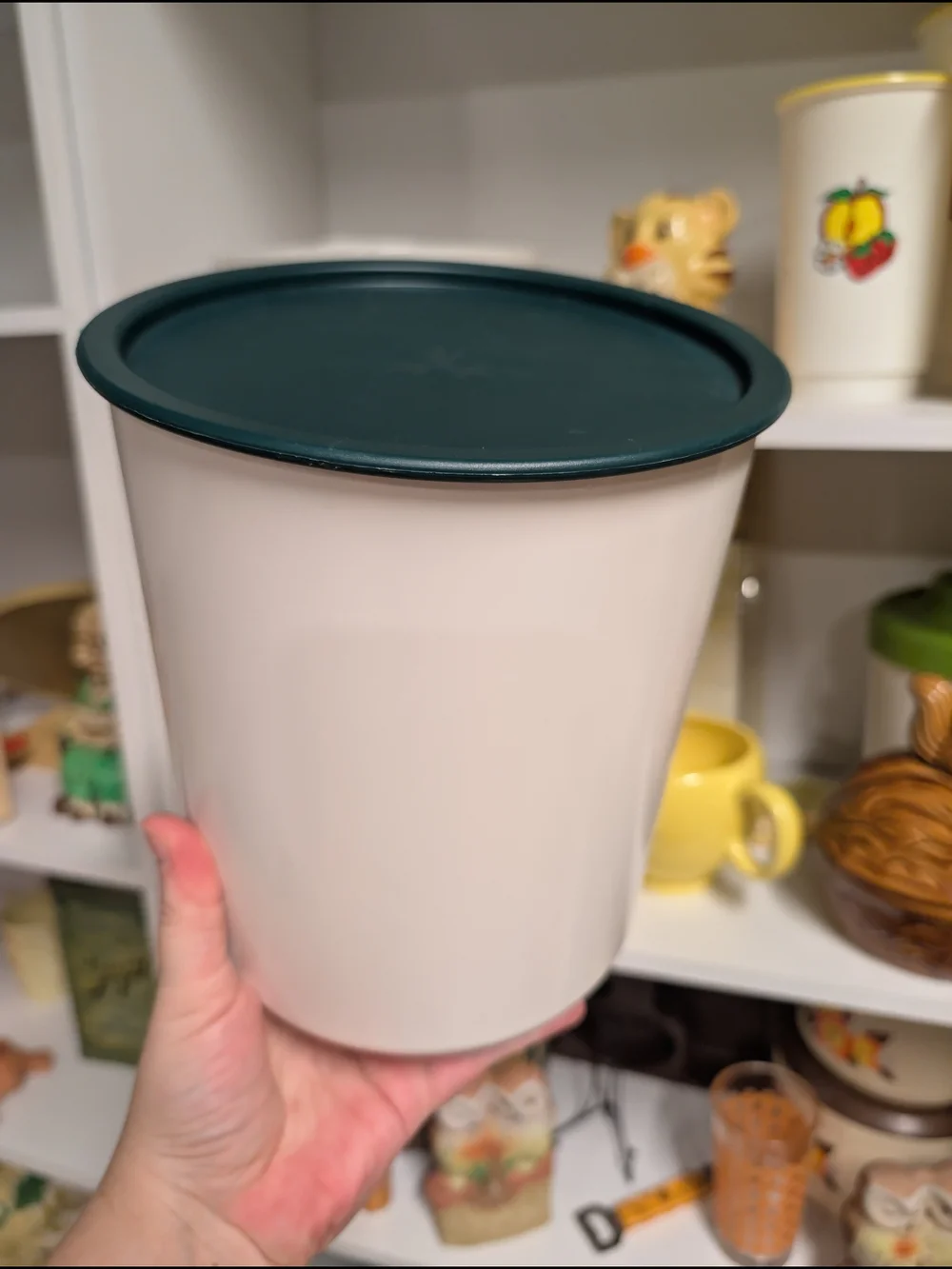 Tupperware White And Green Canister Set Vintage